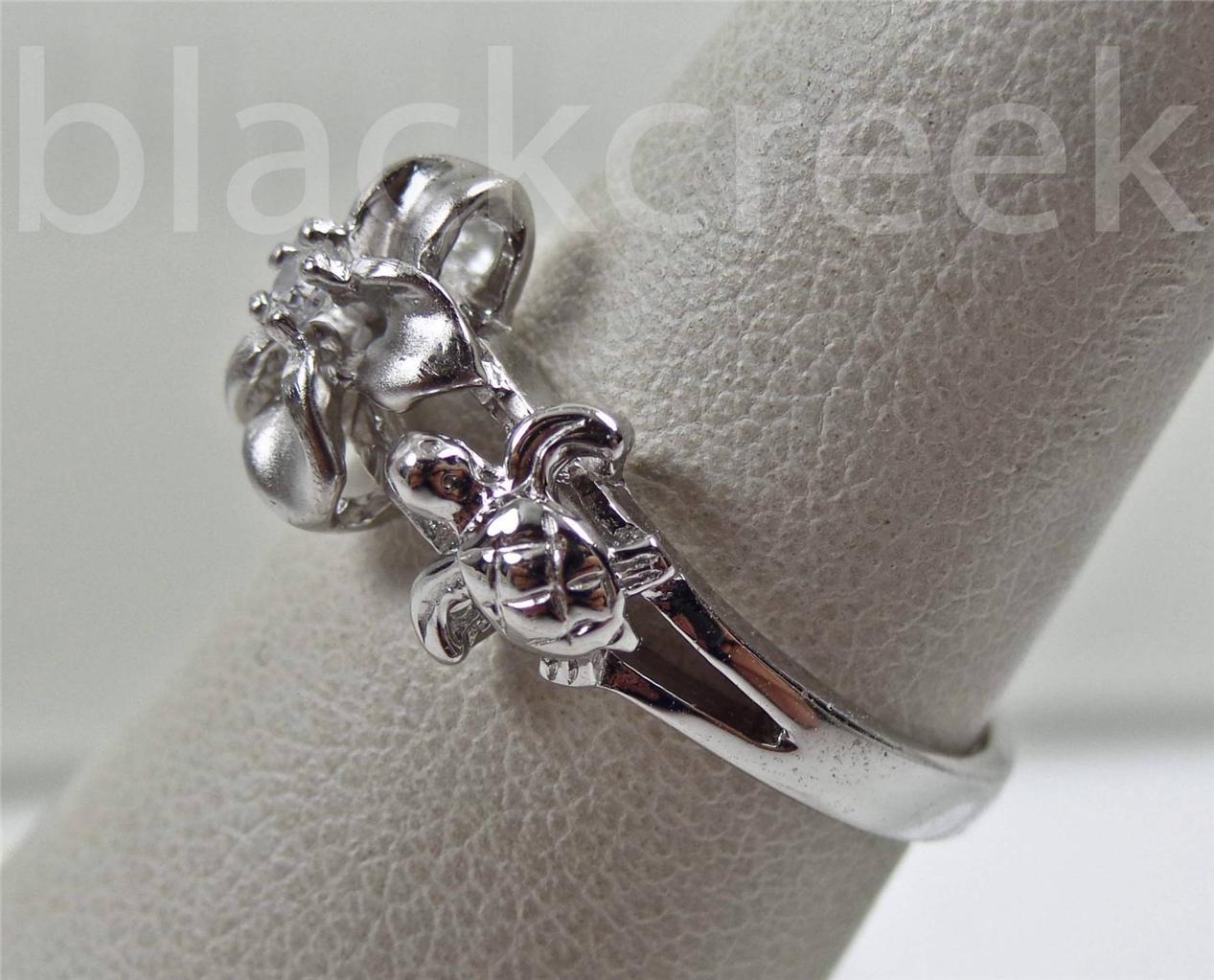 Solid Sterling Silver~Lady’s Plumeria~Turtle~Ring Size 5/6/7/8/9/10/