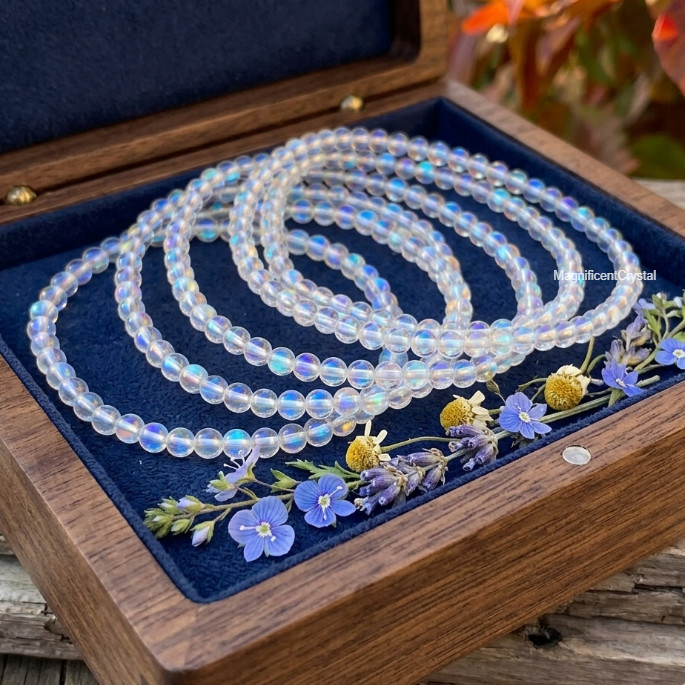 1PCAngel Aura Quartz 4mm Stretch Bracelet Spiritual Healing Aura Crystal Jewelry