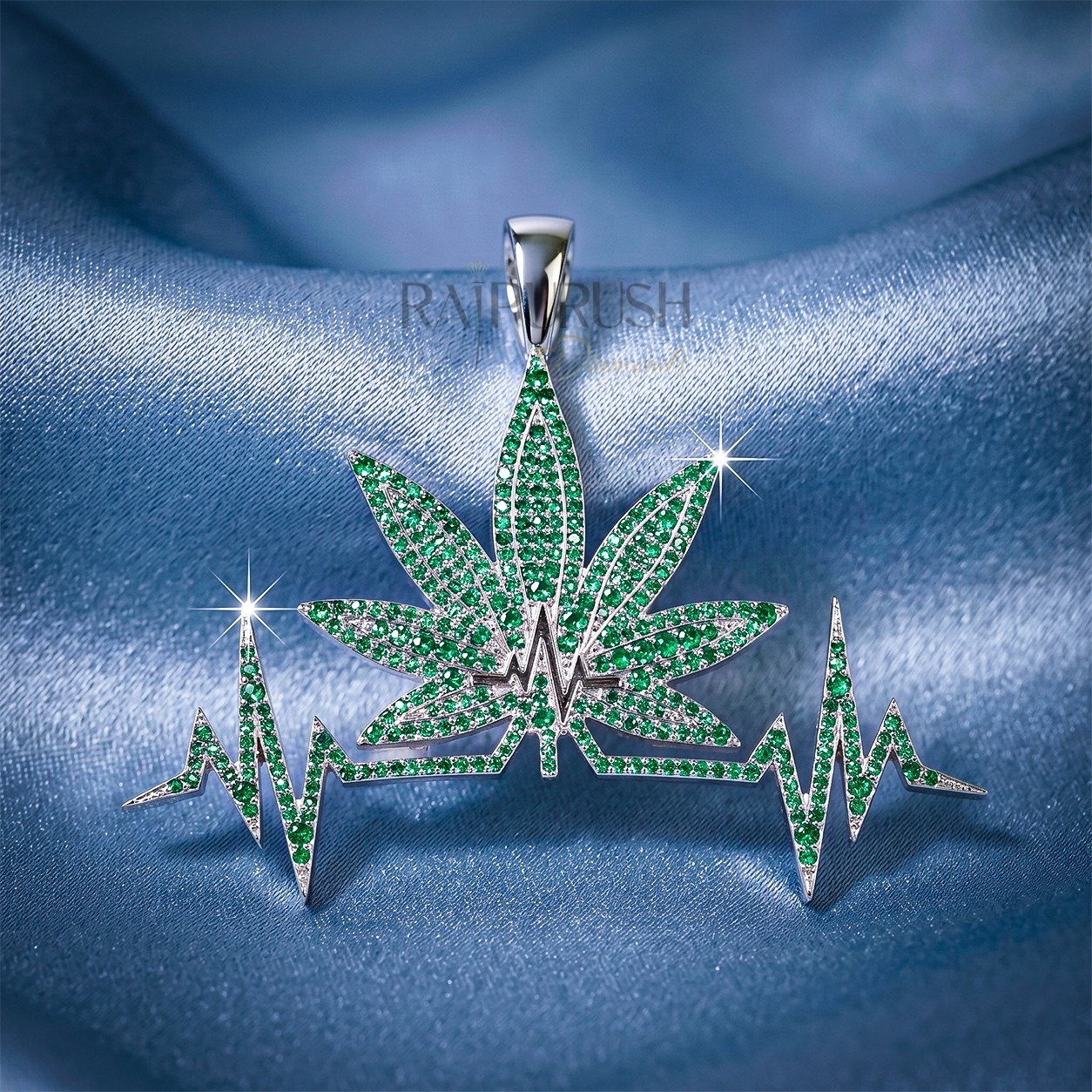 Heartbeat Leaf Pendant – Green Emerald Round Diamond in 925 Sterling Silver