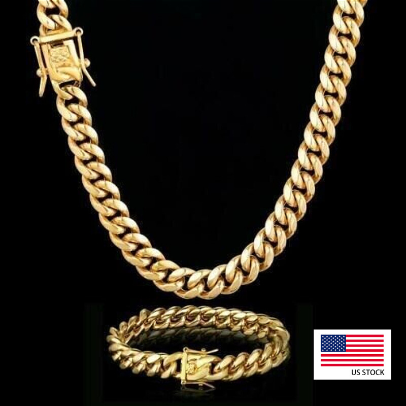 24inch Solid 14K Gold Plated Hip Hop Men’s Heavy Miami Cuban Link Chain Bracelet