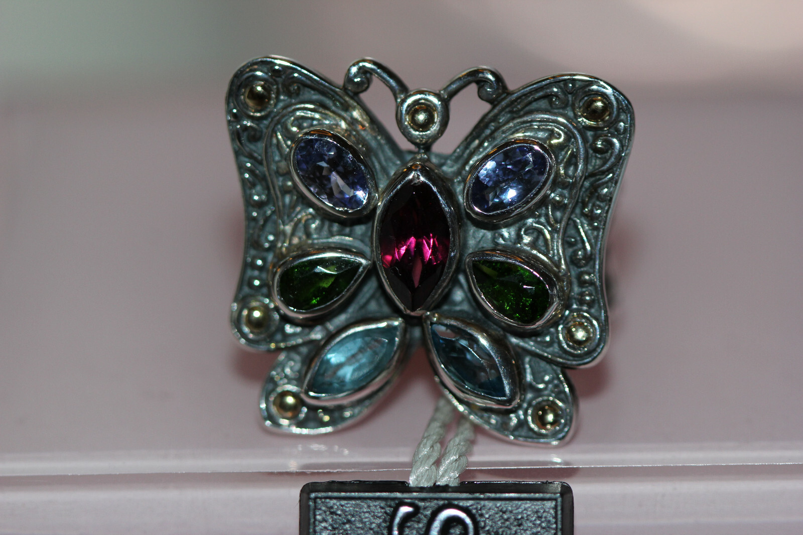 NWT Samuel B. Behnam Butterfly Multi gem Ring 18k gold SS sz 4.75 bag and cloth