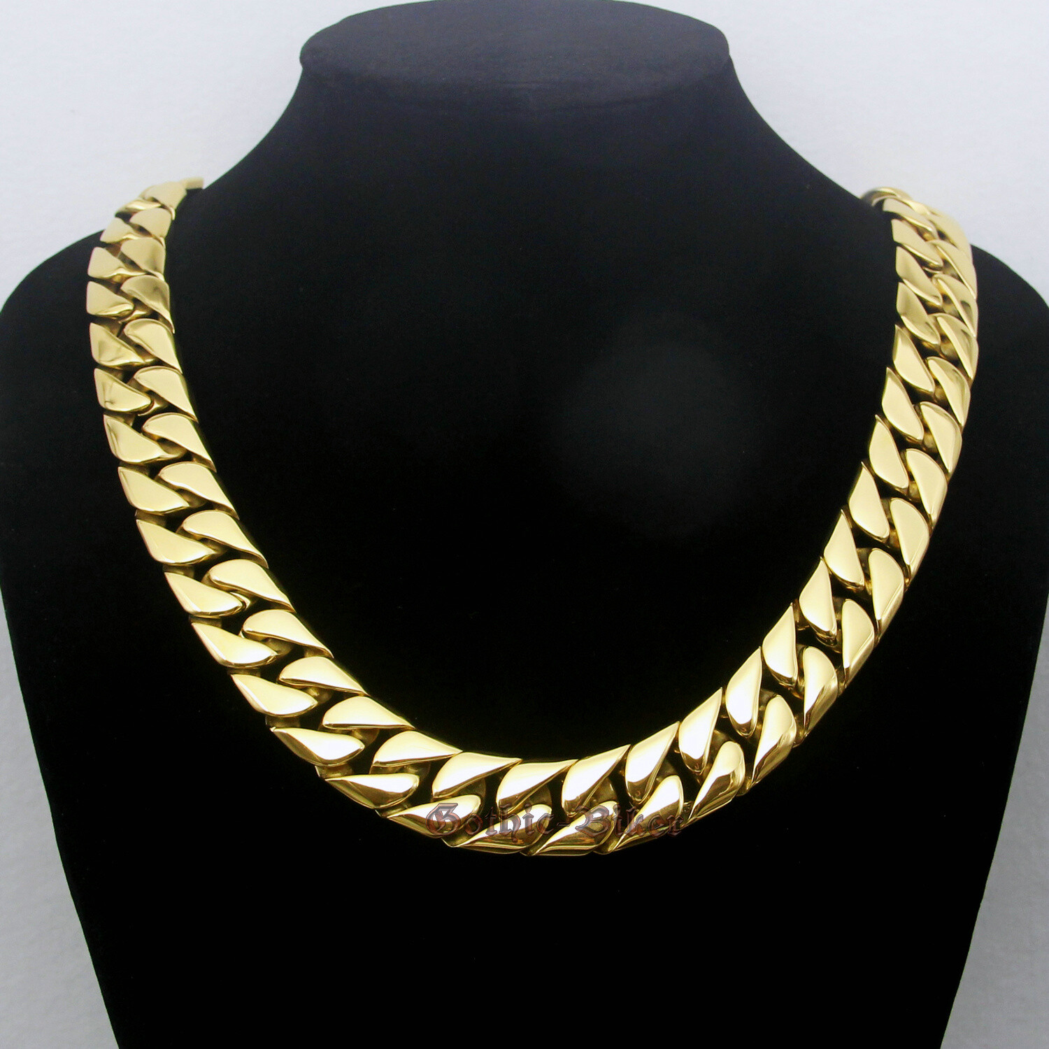Men’s Heavy Cuban Curb Chain Link Necklace Stainless Steel 20mm Wide Gold Plated
