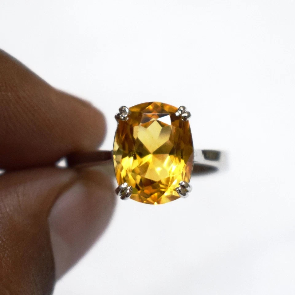 Created Flawless Yellow Citrine Ring 925 Silver Plated Jewelry Best Gift For Her
