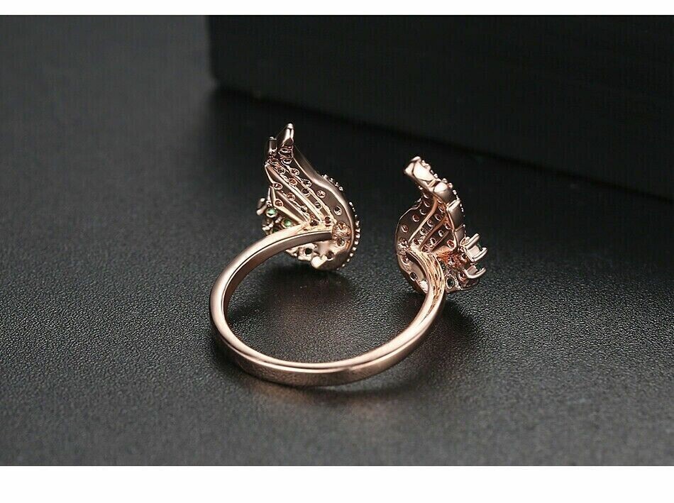 2 Ct Round Simulated Emerald & Diamond Band Snake Ring In 14K Rose Gold Plated