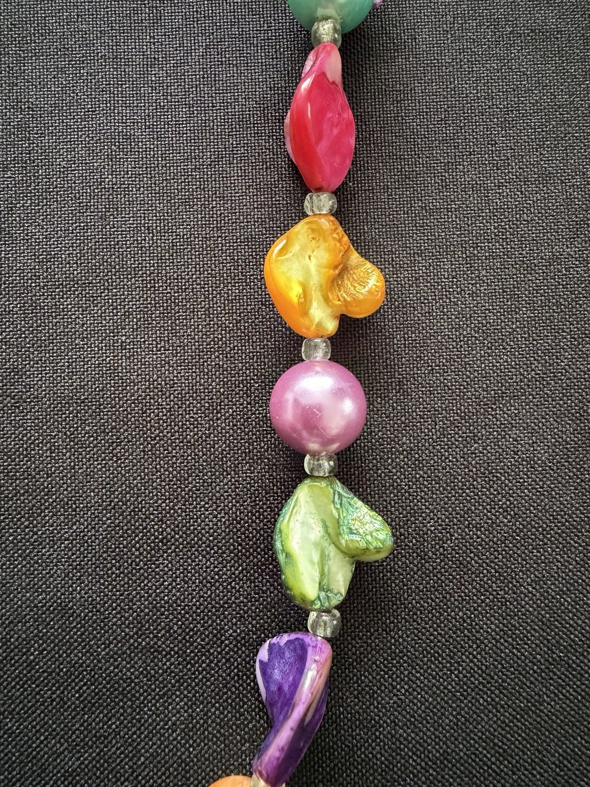 Bright Rainbow Multicoloured Pearl Beaded Long Lariat Flapper Layering Necklace