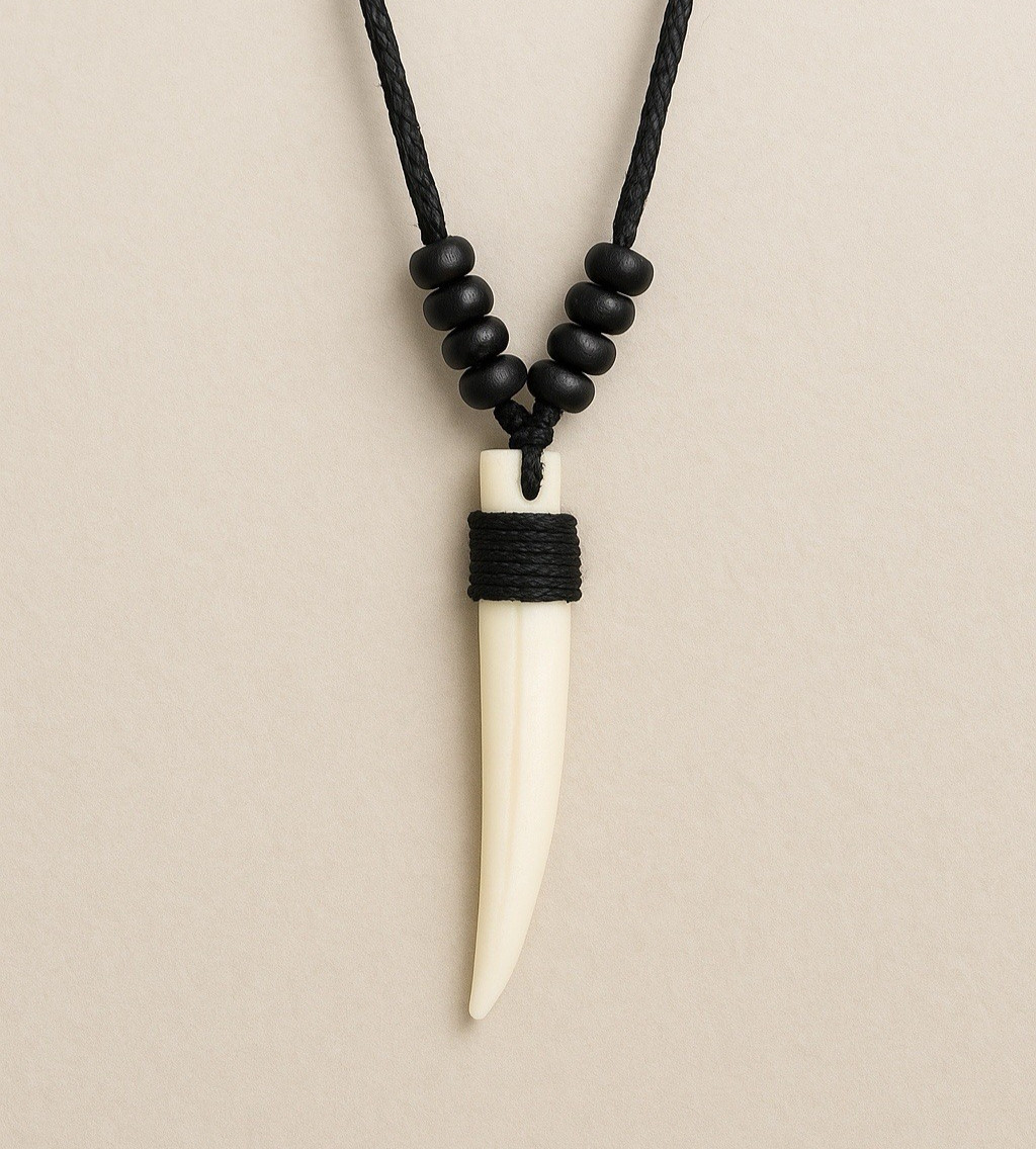 White Tusk Necklace | Bone-Like Resin Pendant | Adjustable Cord | Unisex Jewelry