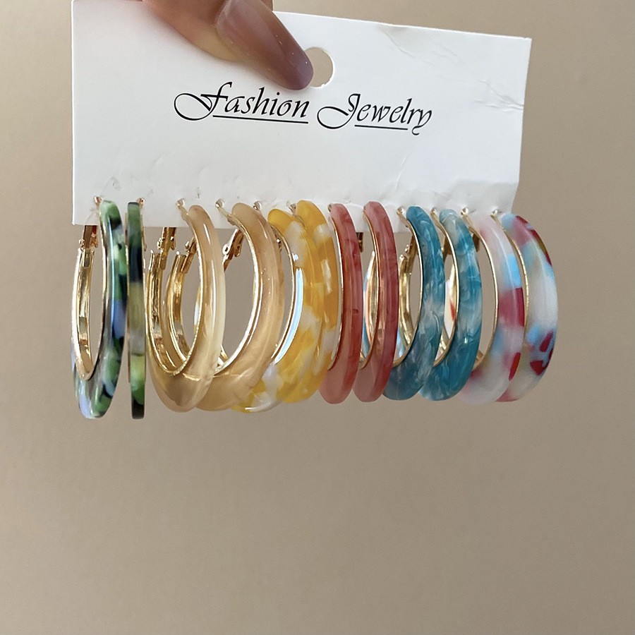 6 Pcs Set C-shaped Earrings Smudged Leopard Print Hoop Earrings Luxury Jewelry