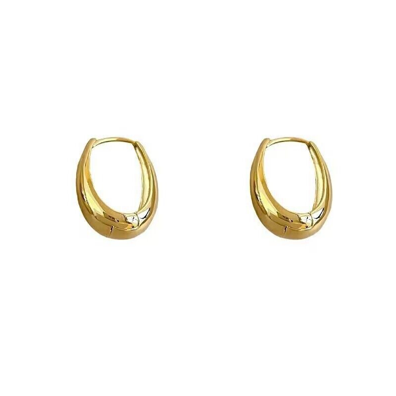 Fashion Woman Gold Plated Oval Hoop Earring Clip Huggie