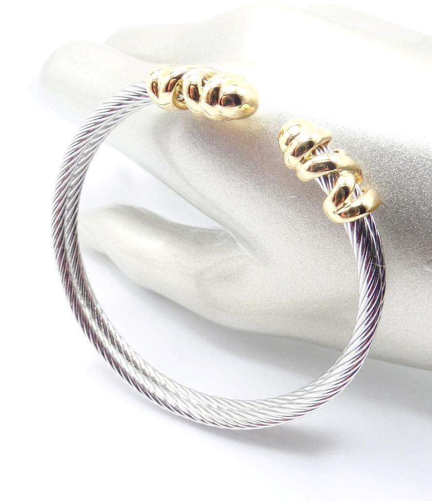 LUXURIOUS 18kt Gold Plated Crisscross X End Tips Double Cable Cuff Bracelet