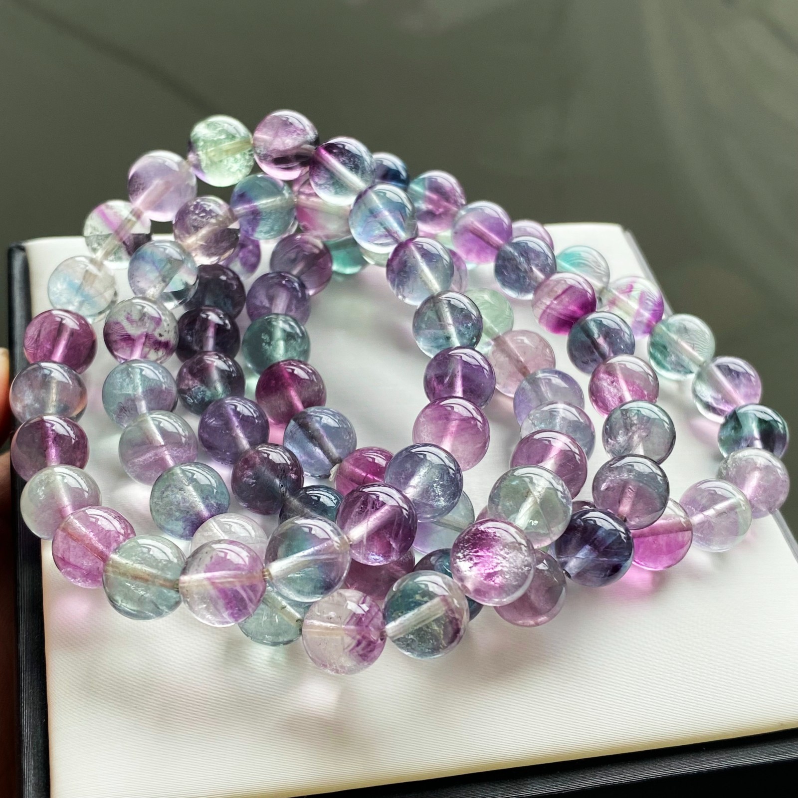 9mm 1pcs Natural Color Fluorite Quartz Crystal Gemstone Beads Bracelet