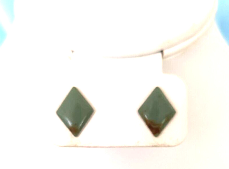 Women’s Stud/ Post Earrings Green Brown Diamond Shaped Metal 5/8″ La Posuette