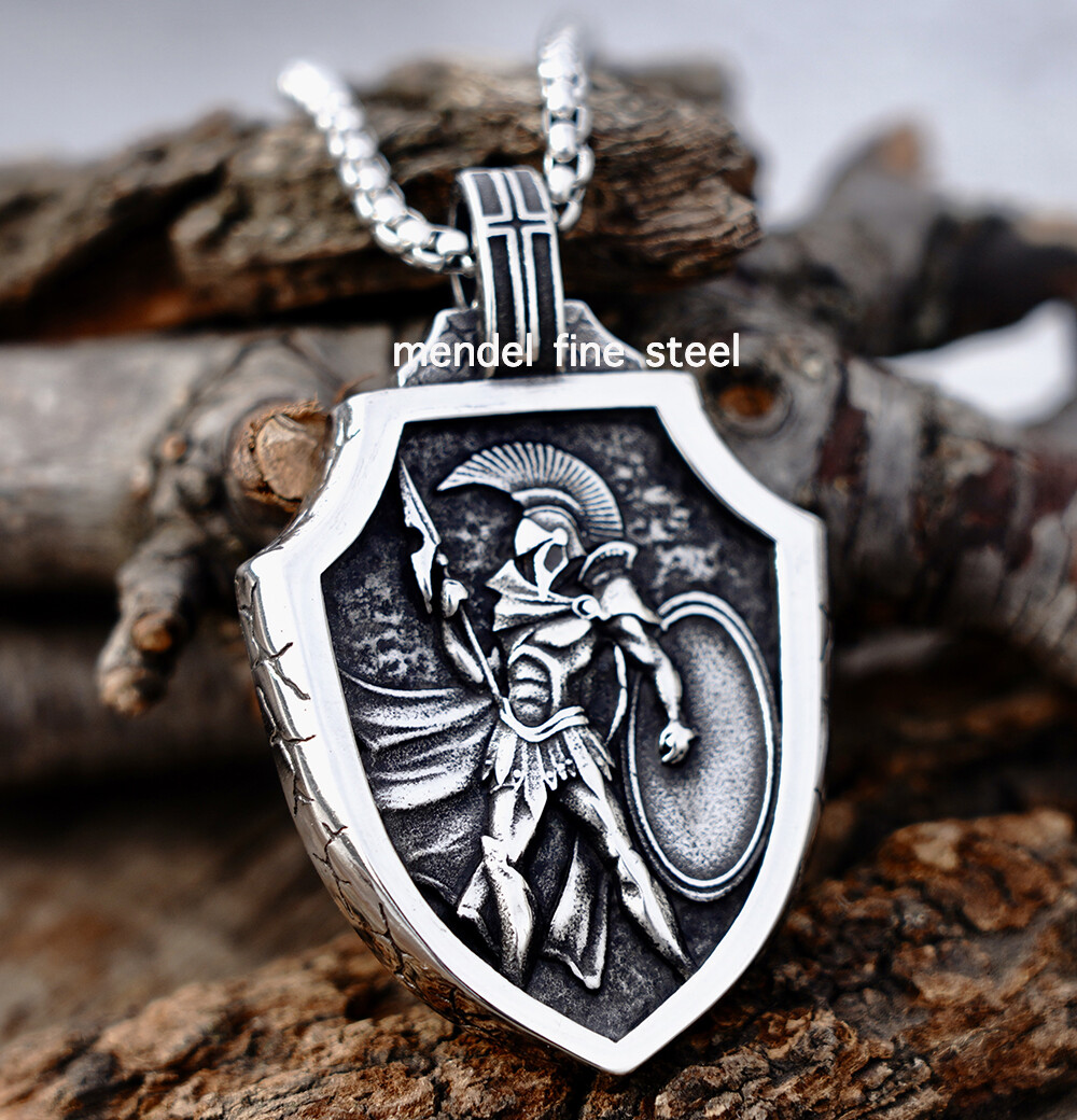 MENDEL Cool Stainless Steel Mens Spartan Helmet Warrior Pendant Necklace For Men