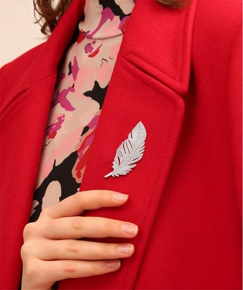Rhinestone Feather Brooches Pin for Women Men Fashion Crystal Delicate Leaf Broo