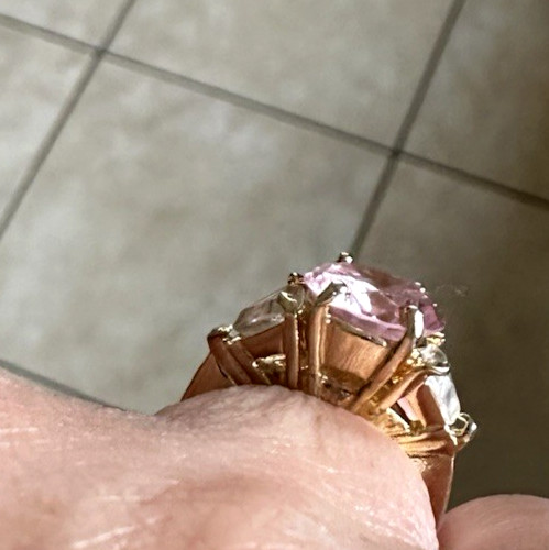 Sterling Silver Pink Ice Ring Three Stone w/White Accents CZ sz 6.5 HSN