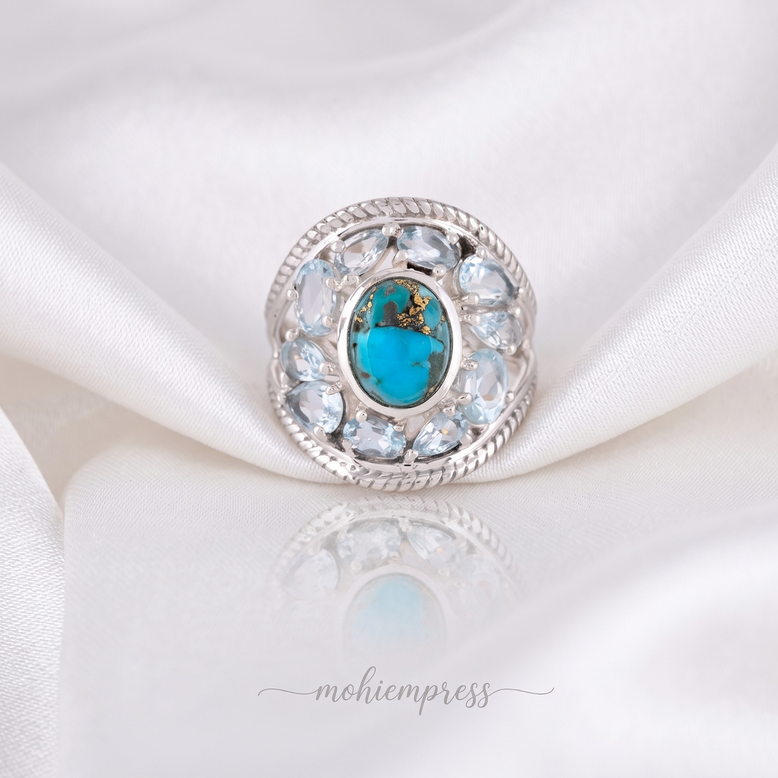 925 Sterling Silver Natural Turquoise & Blue Topaz Ring, December Birthstone