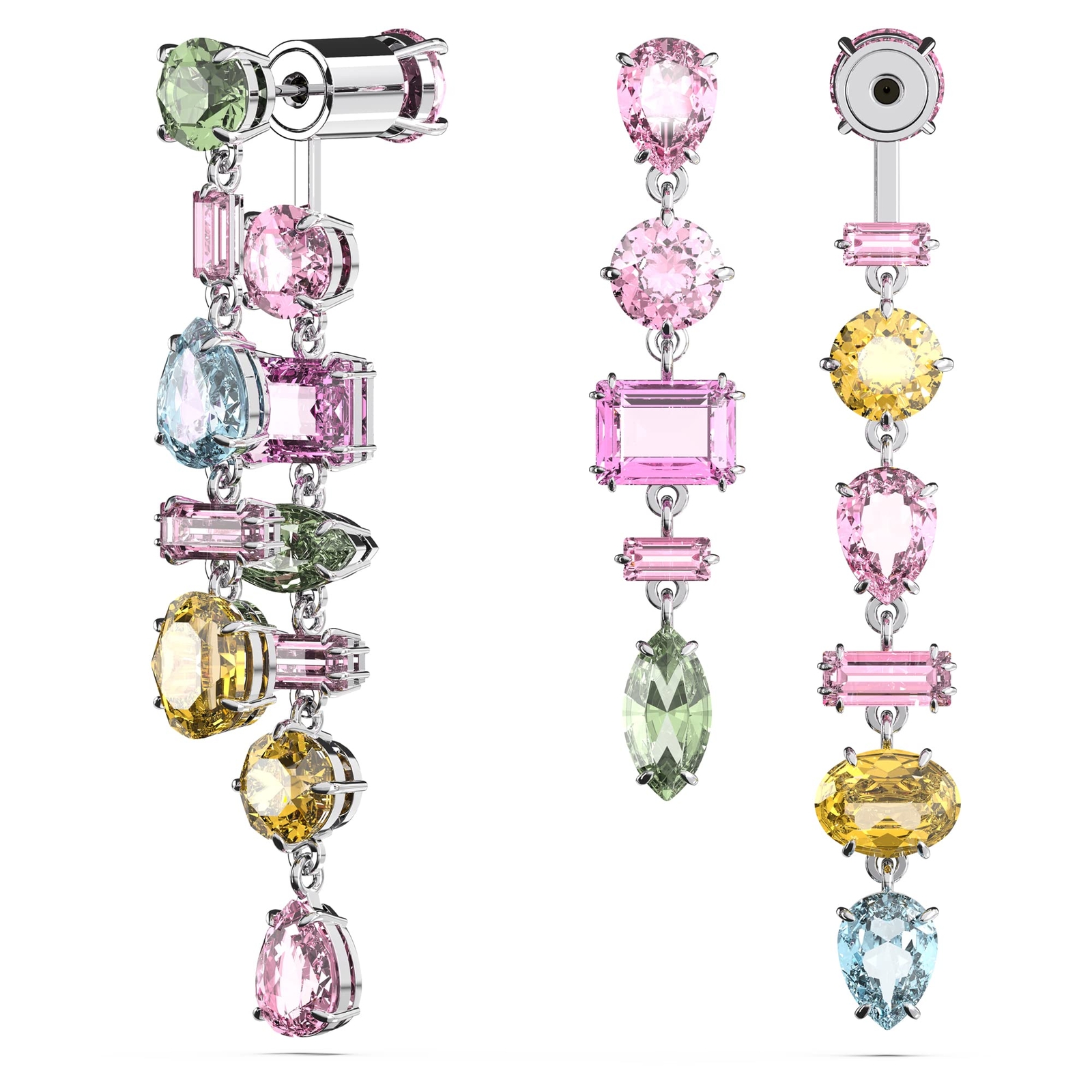 Swarovski Gema Drop Earrings Asymmetrical Design, Mixed Cuts, Long, Multicolored