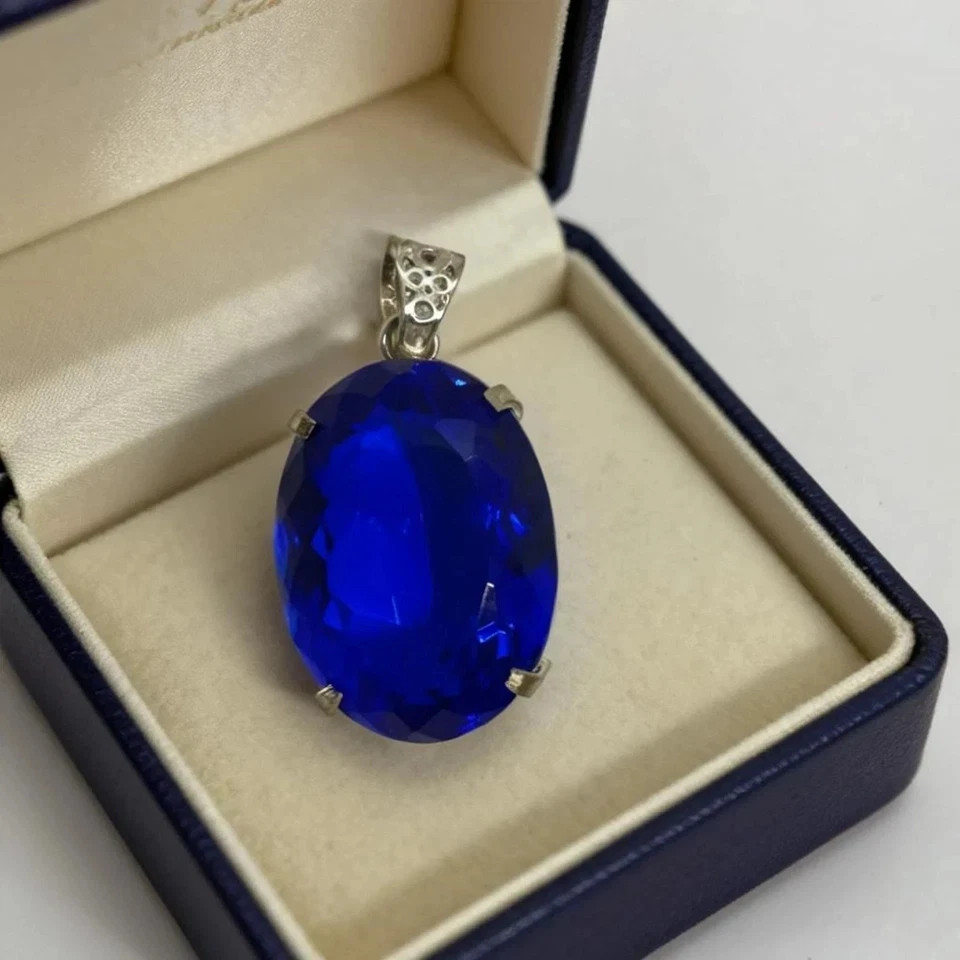 Certified 25 Ct Natural Blue Sapphire Oval Cut 925 Silver Pendant Loose Gemstone