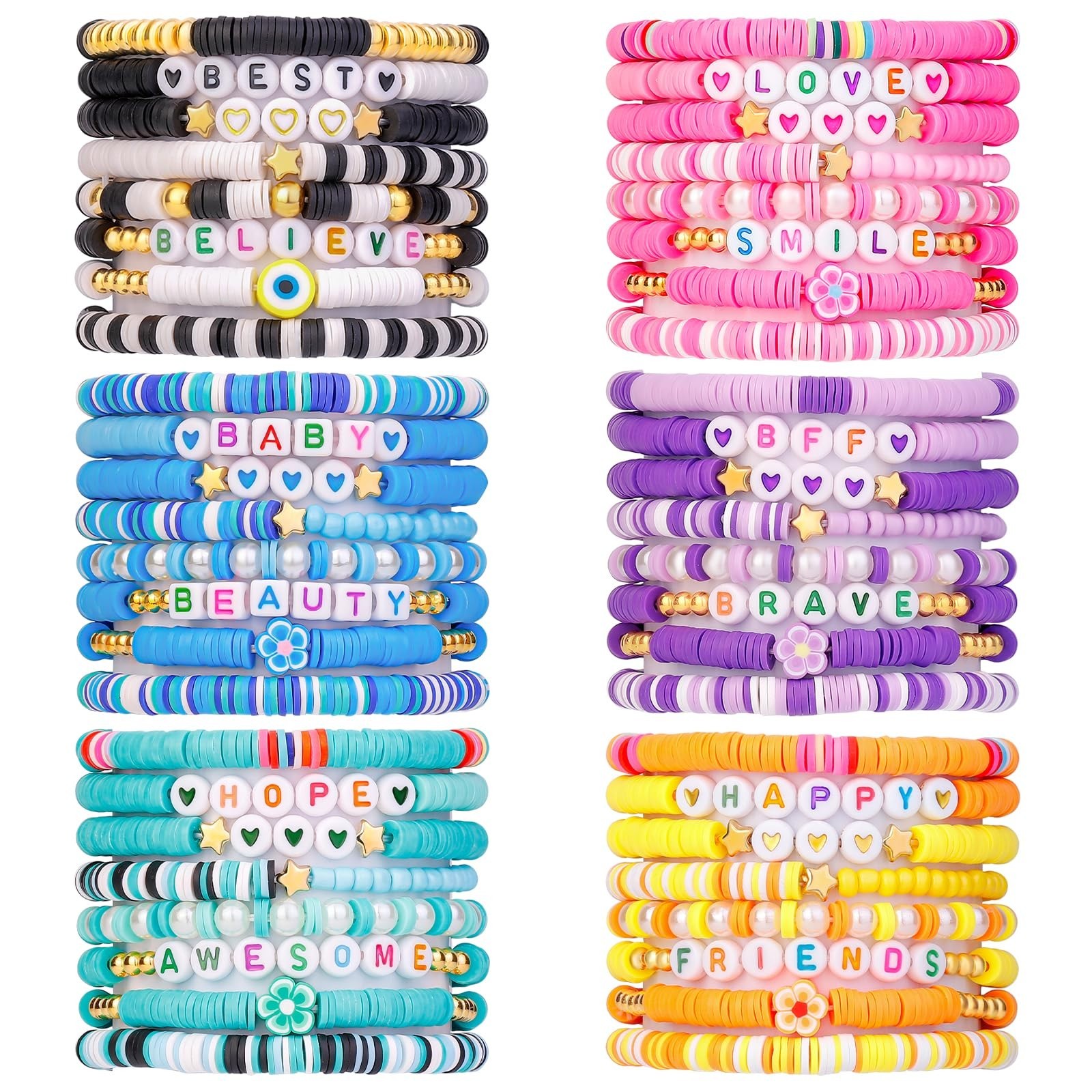 Colorful Clay Bead Bracelets Set for Women – Stackable Boho Surfer Friendship Je