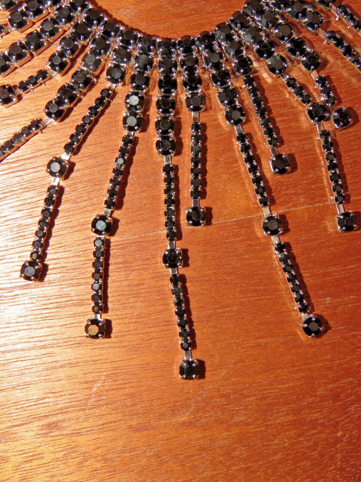 Debenhams Vicenza Costume Jewellery Silver Metal Black Gems Choker Necklace Drop