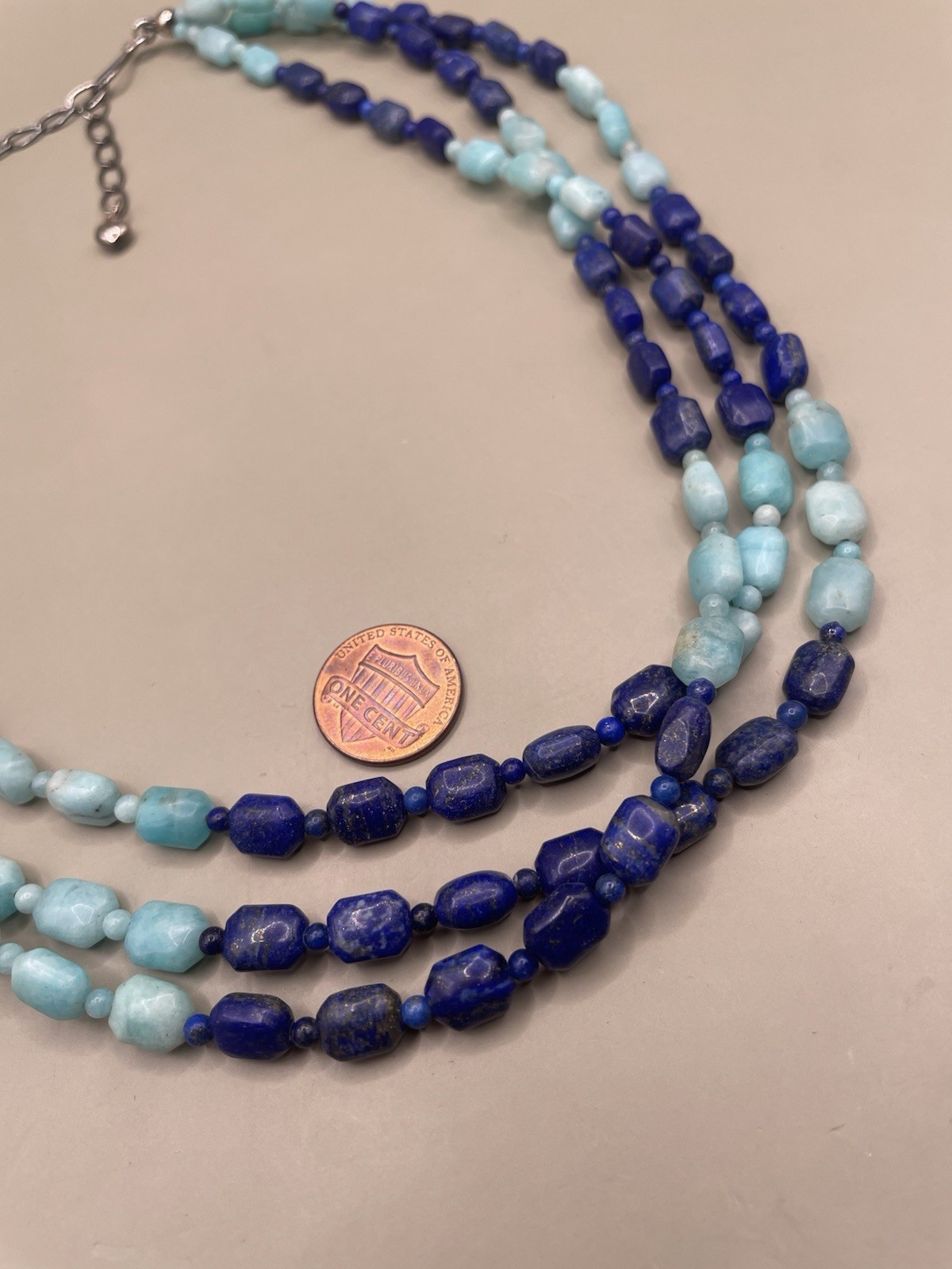Jay King DTR Mine Finds Signed Lapis Amazonite Beaded 3 Strands Collar Necklace