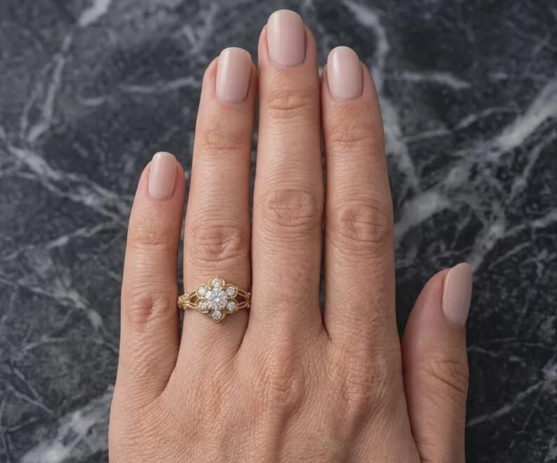 Vintage Floral Halo CZ Engagement Ring 925 Sterling Silver Promise Ring For Her.