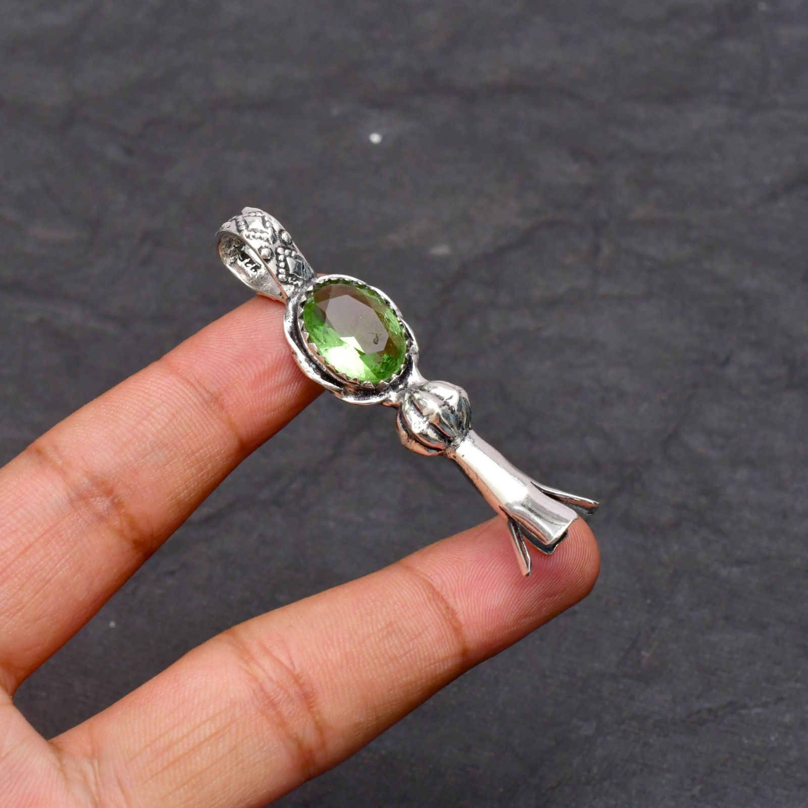 Green Amethyst Gemstone 925 Sterling Silver Jewelry Pendant 1-2″