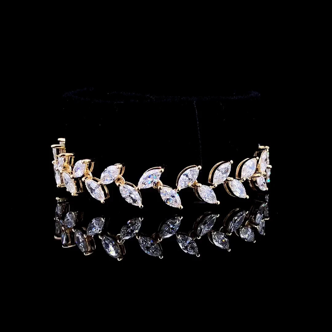 12 Ct Marquise Cut Simulated Diamond Tennis Bracelet 14K Yellow Gold Plated