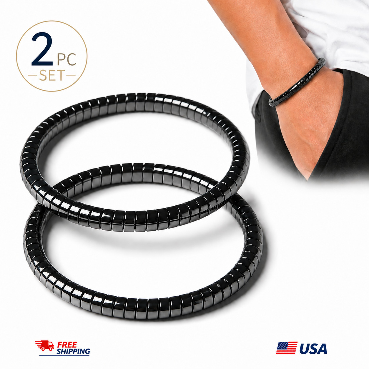 1Set (2pc) Men/Women Therapeutic Health Energy Healing Magnetic Bracelet Therapy