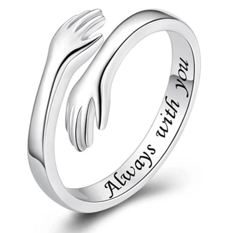 925 Sterling Silver Hug Ring for Women Men Adjustable Hugging Hands Open Love US