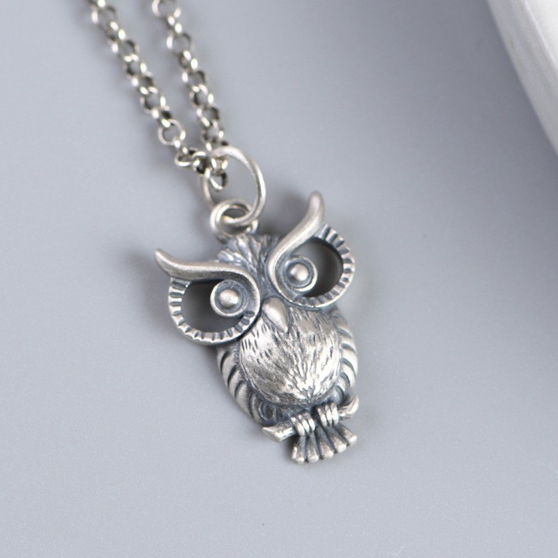 S925 Silver, Vintage Wise Owl Pendant, Wisdom Knowledge Charm, Gift for Her