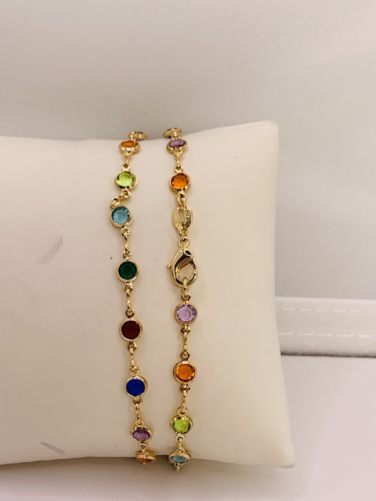 15.2” Long,18k Gold Filled Multi Stone Necklace 4.9mm Wide, 5.12 Gram. (#MSN7)