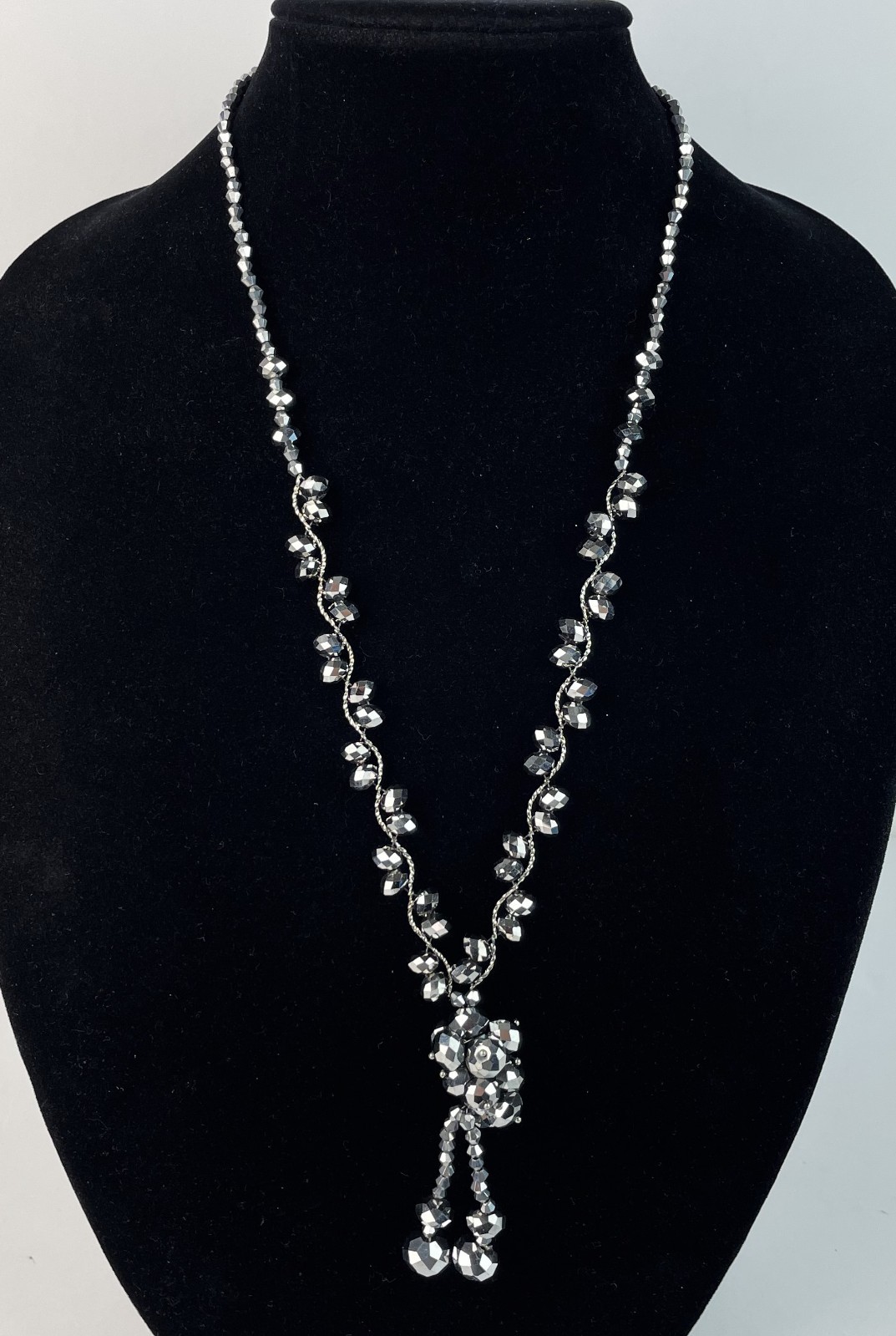 NEW Sparkly metallic glass Pendant Necklace & Earrings Set Semi Precious Stone