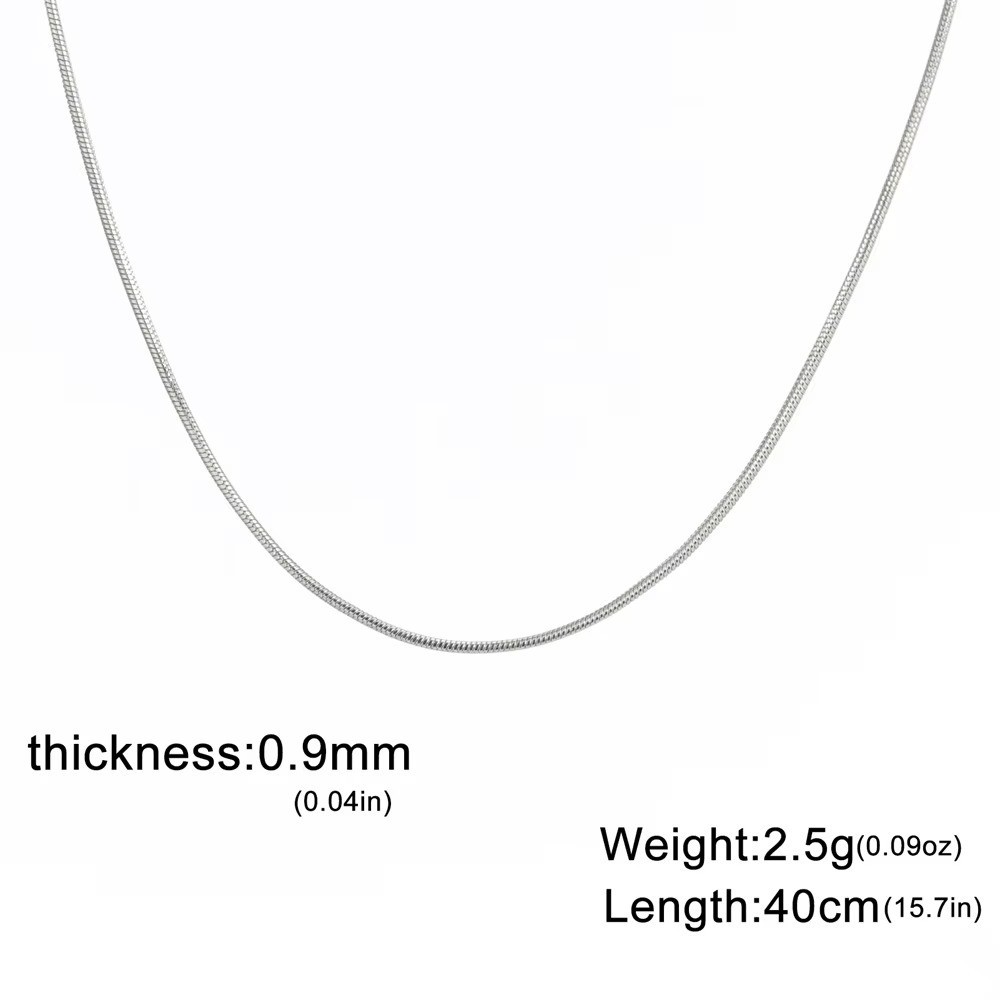 Round Snake Chain Necklace Women Men Stainless Steel 0.9mm 1.2mm 2mm Choker Gift
