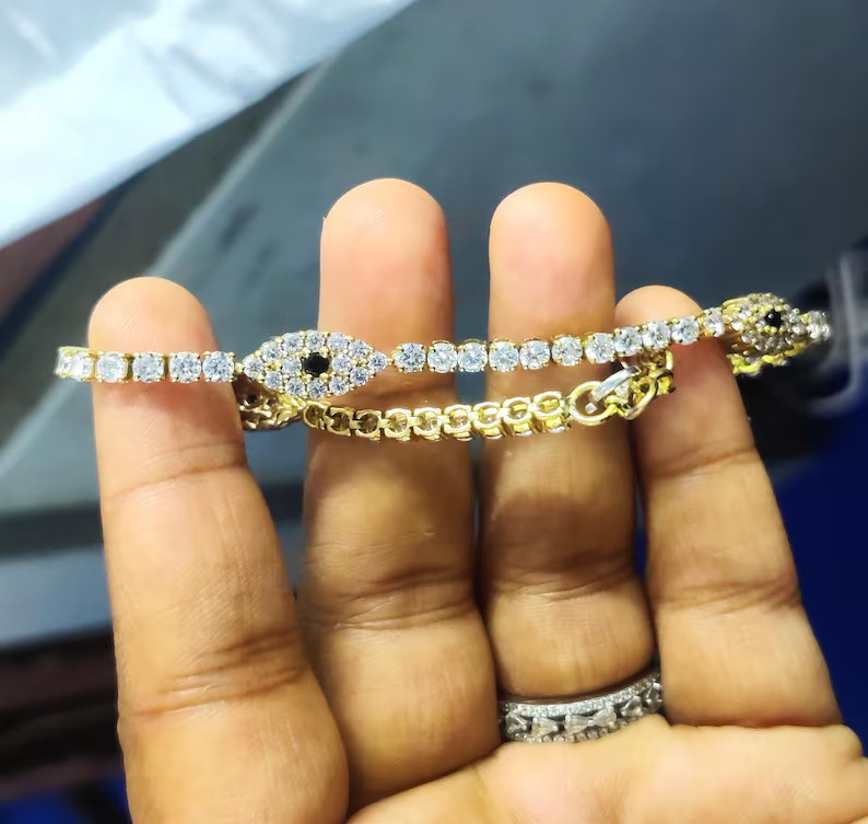 6 Ct Round Simulated Diamond Evil Eye Tennis Bracelet 925 Yellow Sterling Silver
