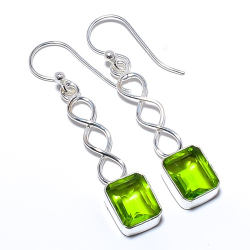 Peridot Gemstone Silver Handmade Spiral Earring 1.79″ T64