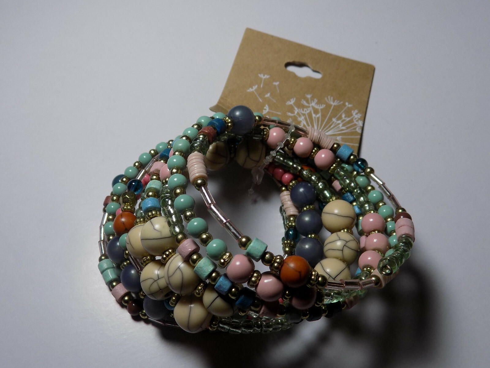 Beaded blue, pink & cream wrap around bracelet NWT (154)