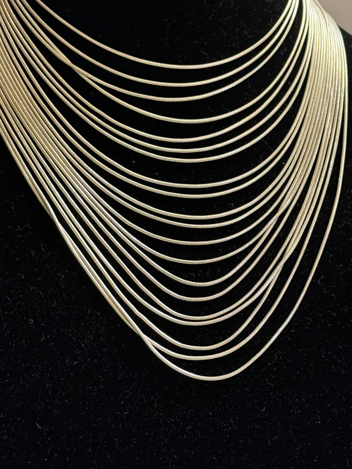 Multi strand Statement Necklace Twenty 20 Chains Silvertone Elegant