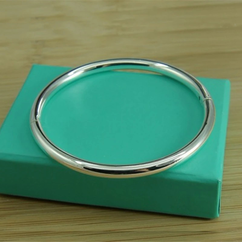 925 Sterling Silver Solid Smooth Opening Bangles Bracelet For Woman
