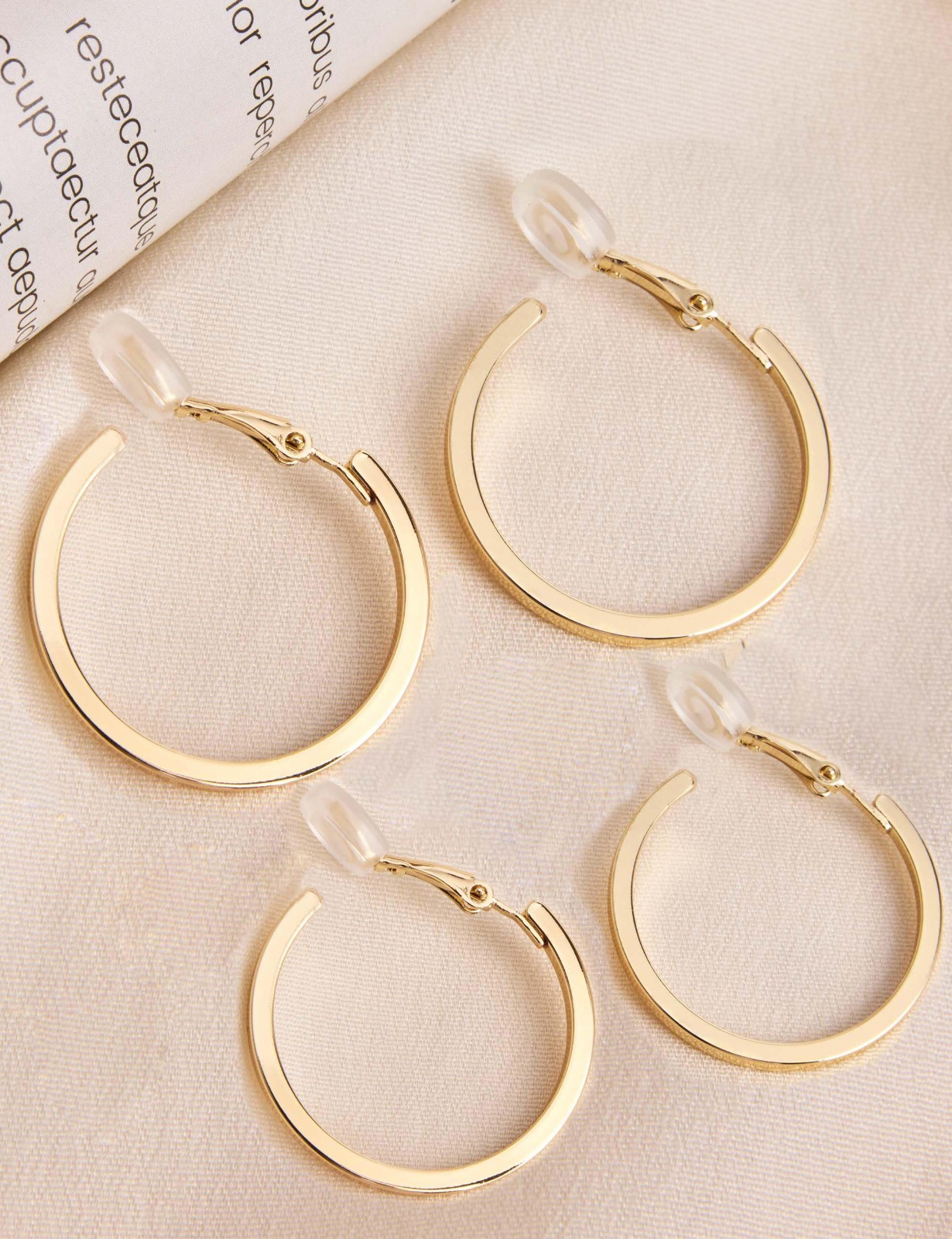 Trendy 14K Gold Clip-On Hoop Earrings for Women, Large Lightweight Non-Pierced E