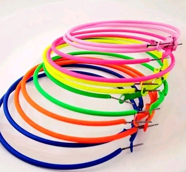6 Pair Of NEON ColorHoop Earrings Leverback Lightweight Thin Wire Everyday Wear