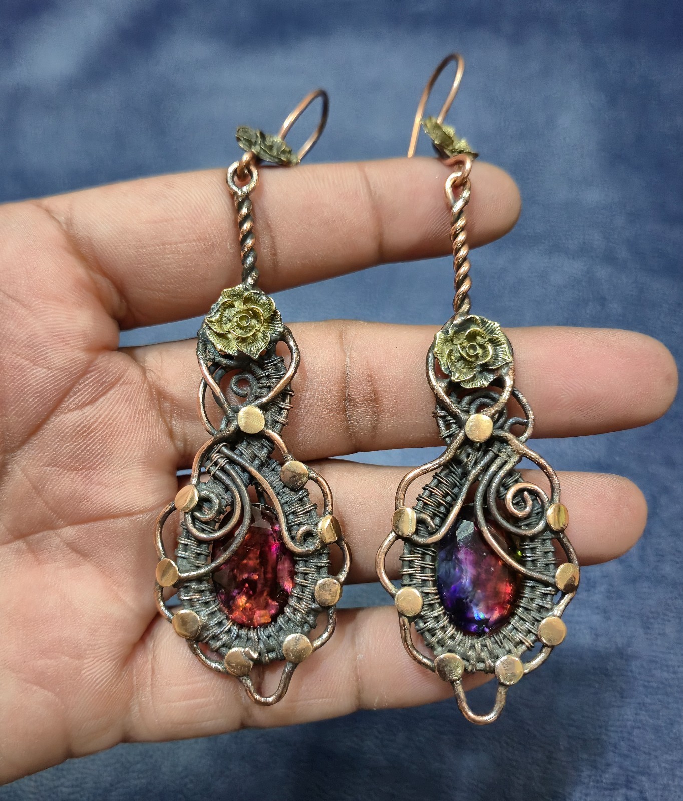 Ammolite Handmade Wire Wrapped Earring Gemstone Jewelry For Birthday Gift