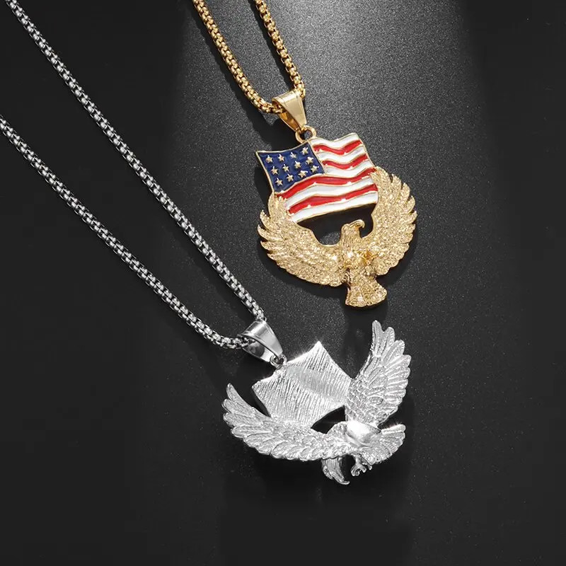 Eagle American Flag Necklace Patriotic United States Flag Jewelry Bird Pendant