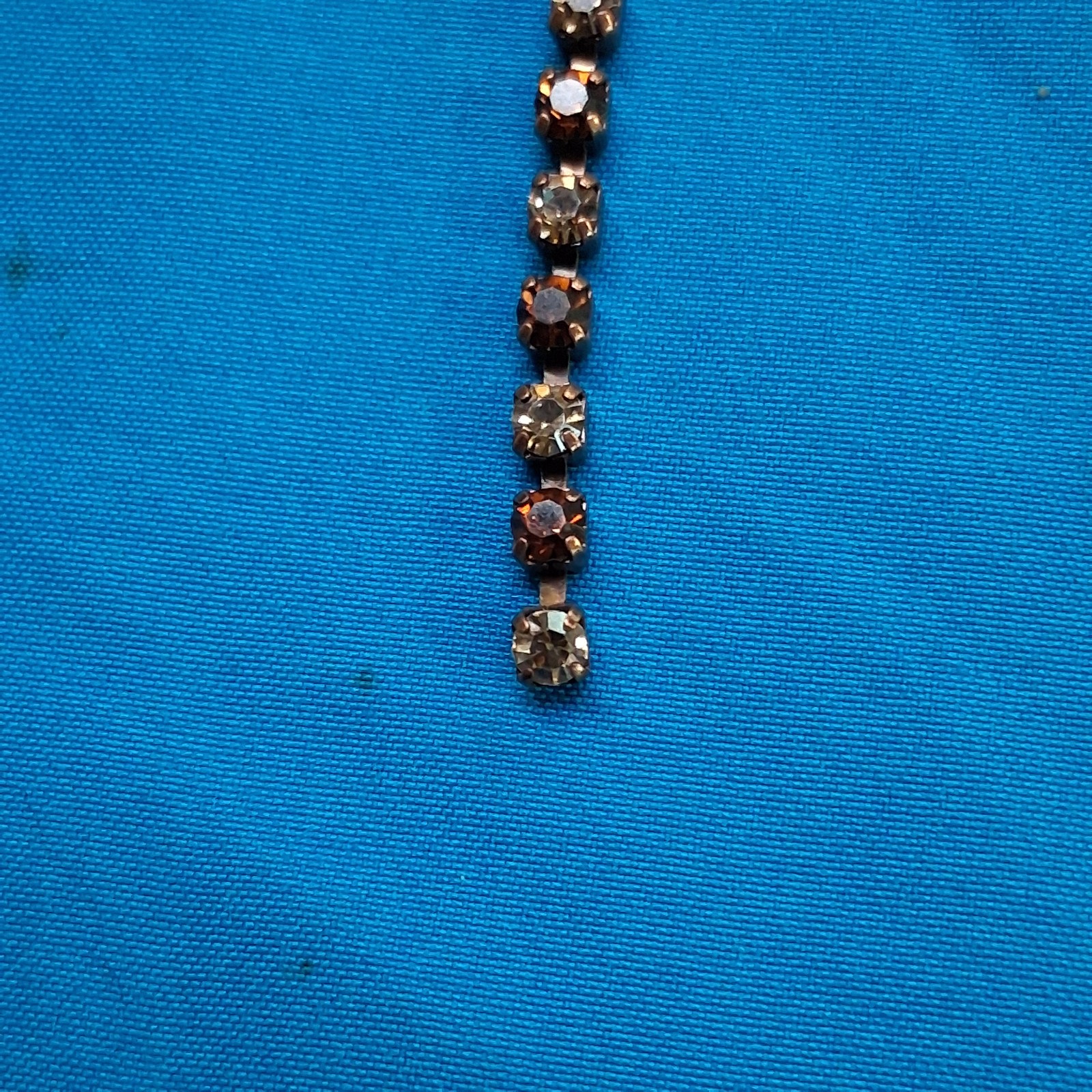 Vintage 1928 Branded Amber Tone Glass Rhinestone Y-Drop Pendant Copper Necklace