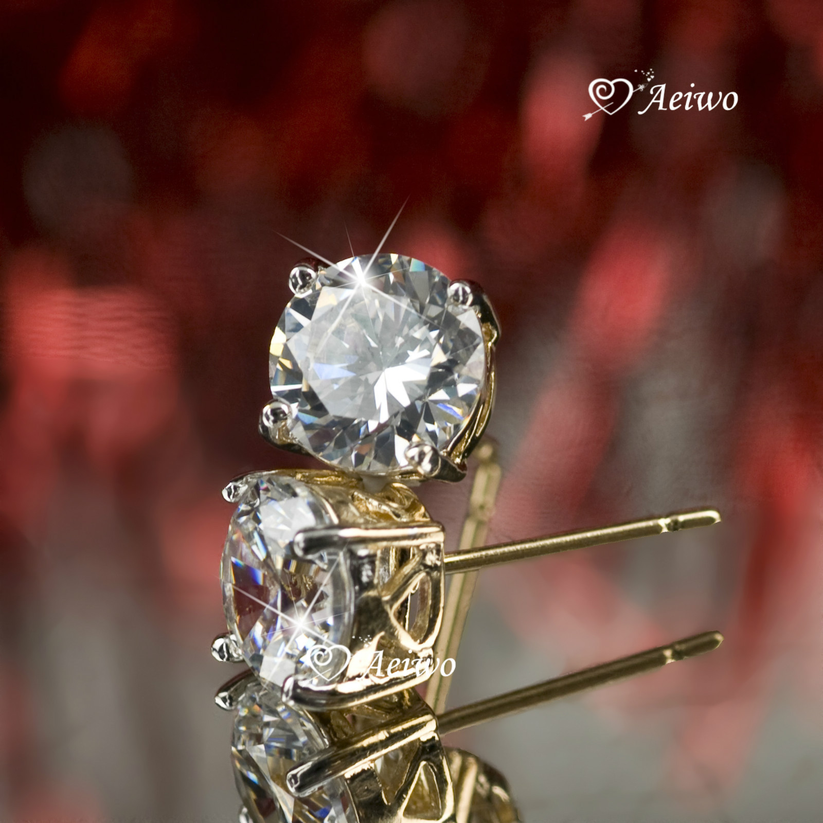 18K YELLOW WHITE GOLD GF STUD MADE WITH SWAROVSKI CRYSTAL EARRINGS 6MM