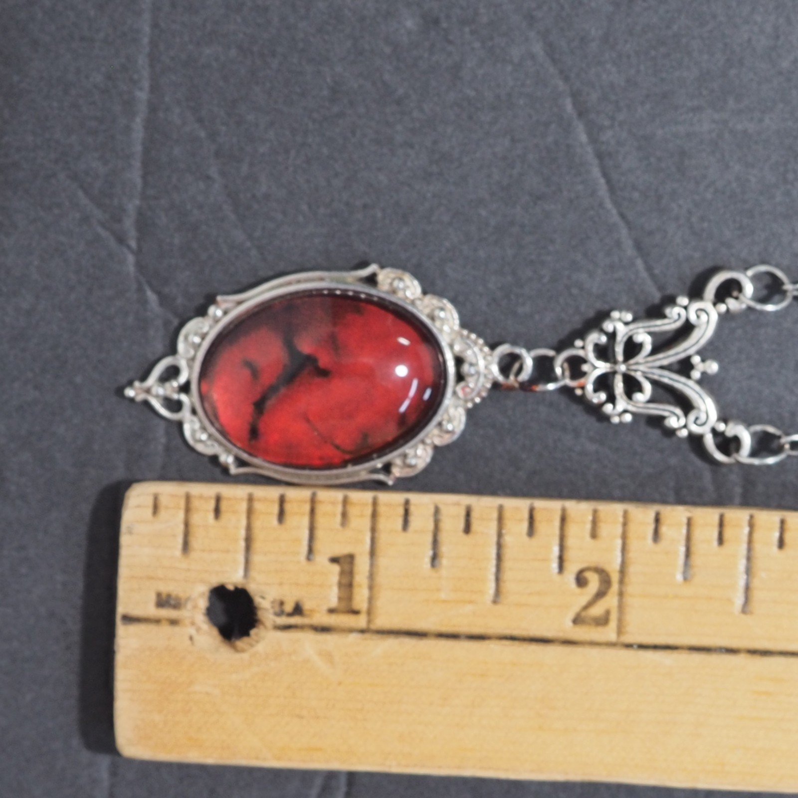 Gothic Vampire Bat Wing Witchy Necklace Set Red Cabochon Layered Dark Cosplay