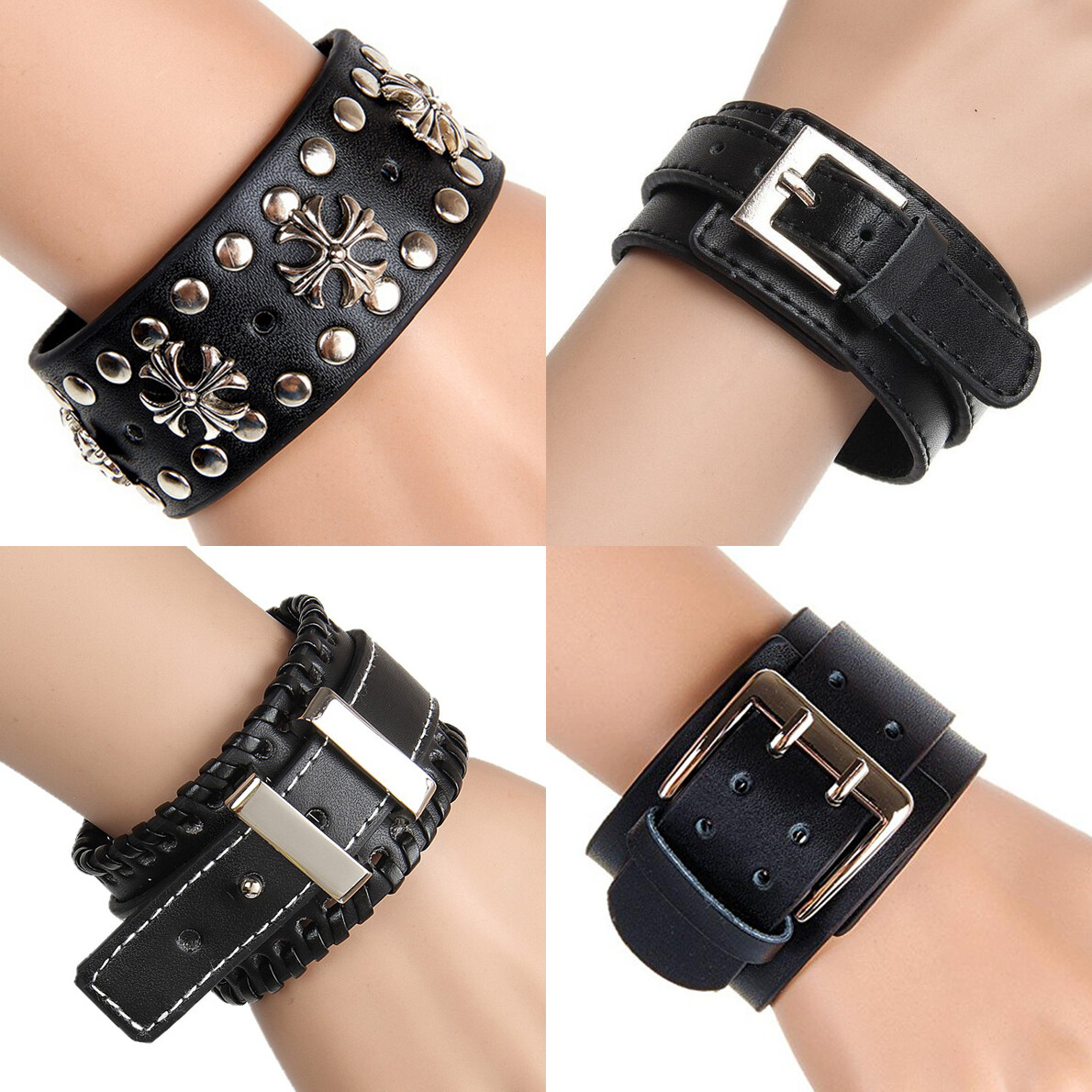 Men Womens Wide Leather Belt Wristband Bangle Cuff Punk Bracelet Adjustable Gift