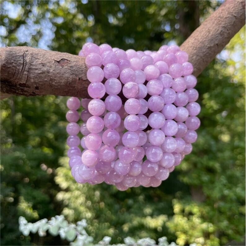 Handmade Natural Kunzite Elastic Stretch Bracelet – 8mm Round Gemstone Bead
