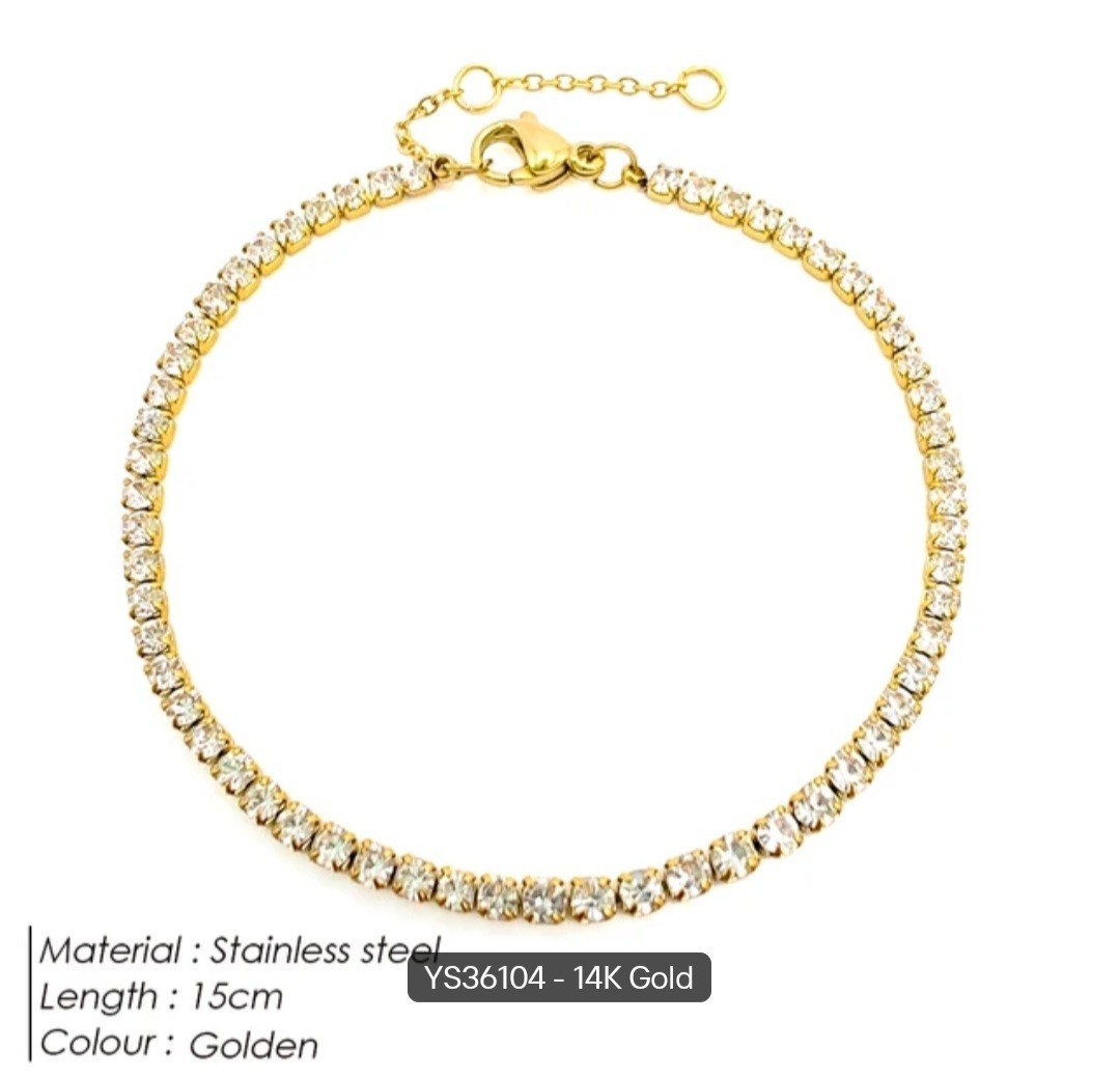 Tennis Bracelet Stainless Steel For Women 14K Gold / Silver -7 In Cubic Zirconia