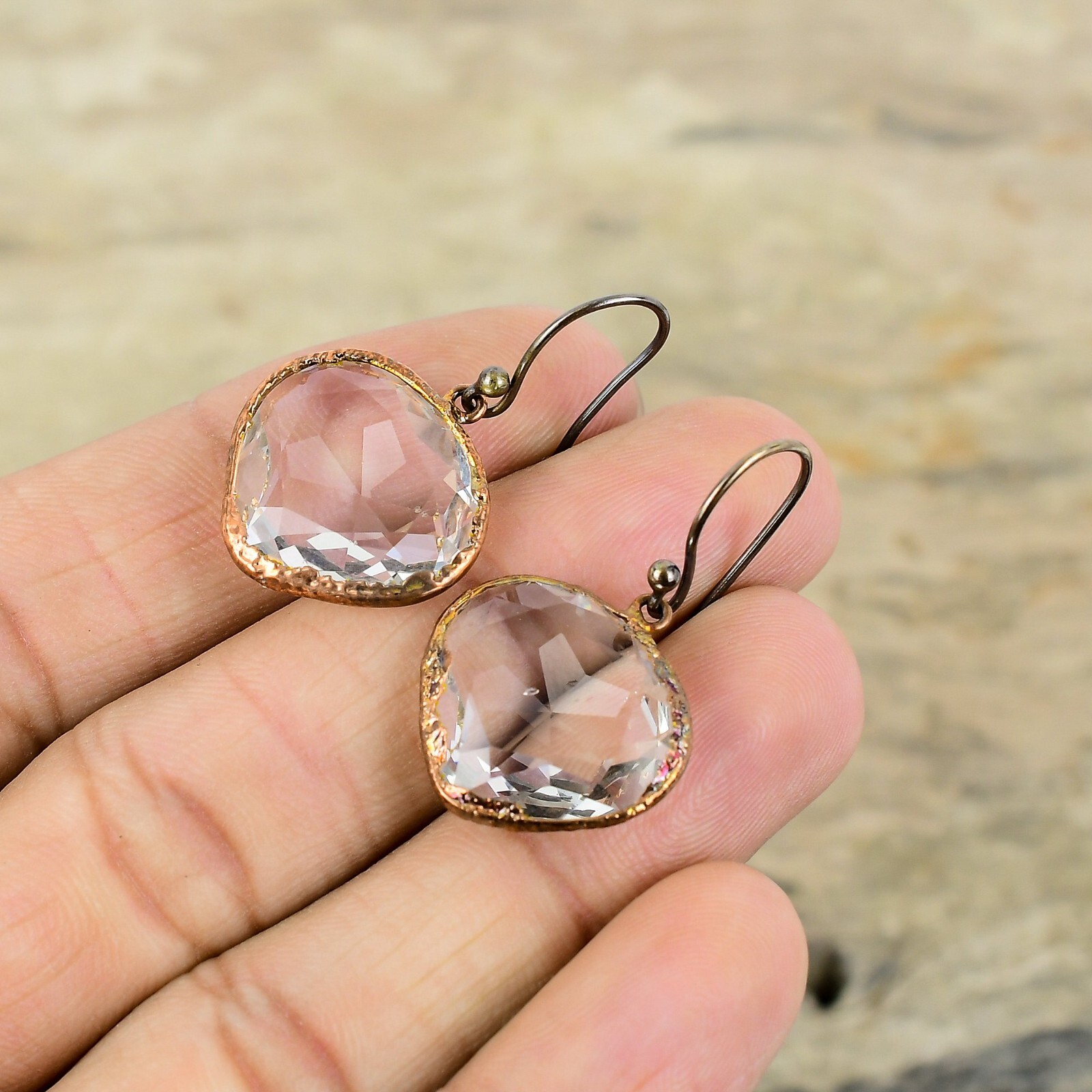 Gift For Women Electroformed Drop/Dangle Earrings Copper White Topaz 1.38″