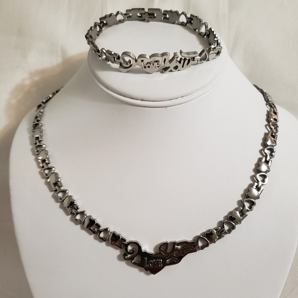 Silver Stainless Steel Womens I Love You Necklace Sets New